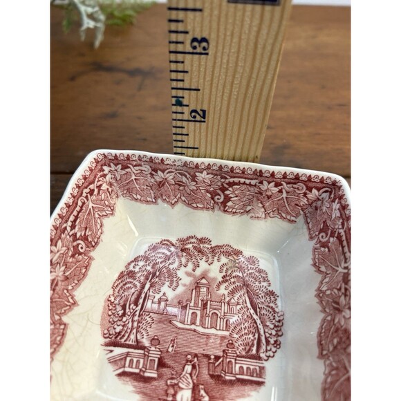 Set Of 2 Mason's Vista Red Pink Ironstone 4” Square Bowls Made in England READ - Picture 11 of 11